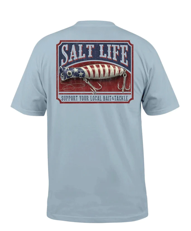 SALT LIFE MENS LOCAL STAR SHORT SLEEVE POCKET TEE BLUE STONE