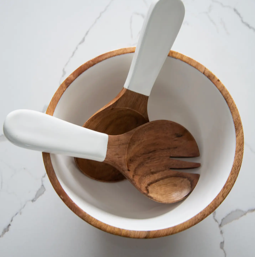 12 Whitewash Wood Salad Serving Bowl