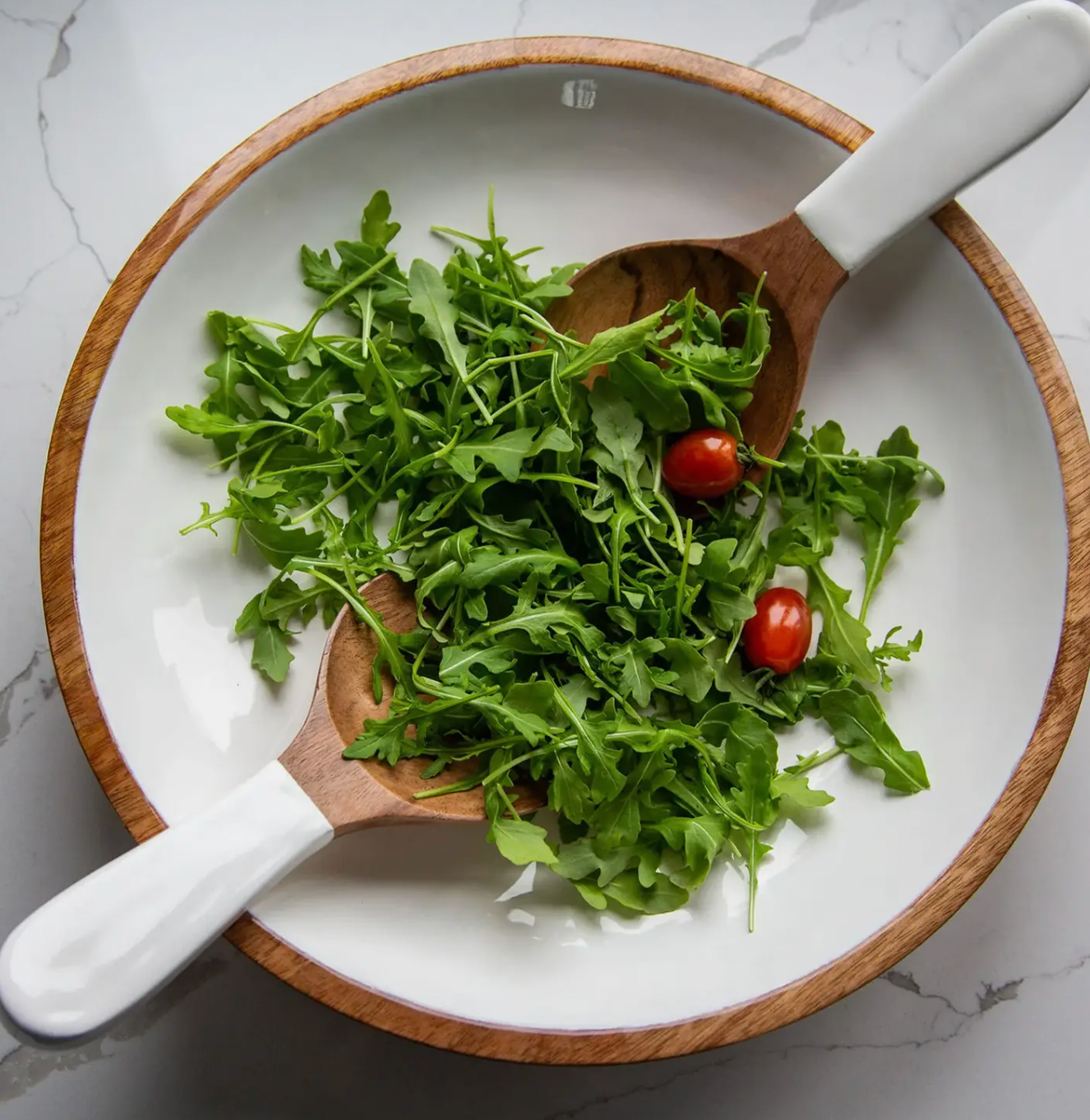 WOOD + WHITE COLLECTION SALAD BOWL & SERVERS SET