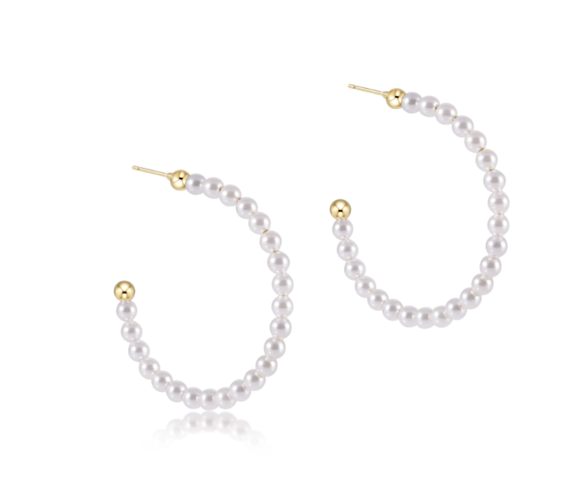 ENEWTON BEADED GEMSTONE 1.25" POST HOOP - 3MM PEARL***