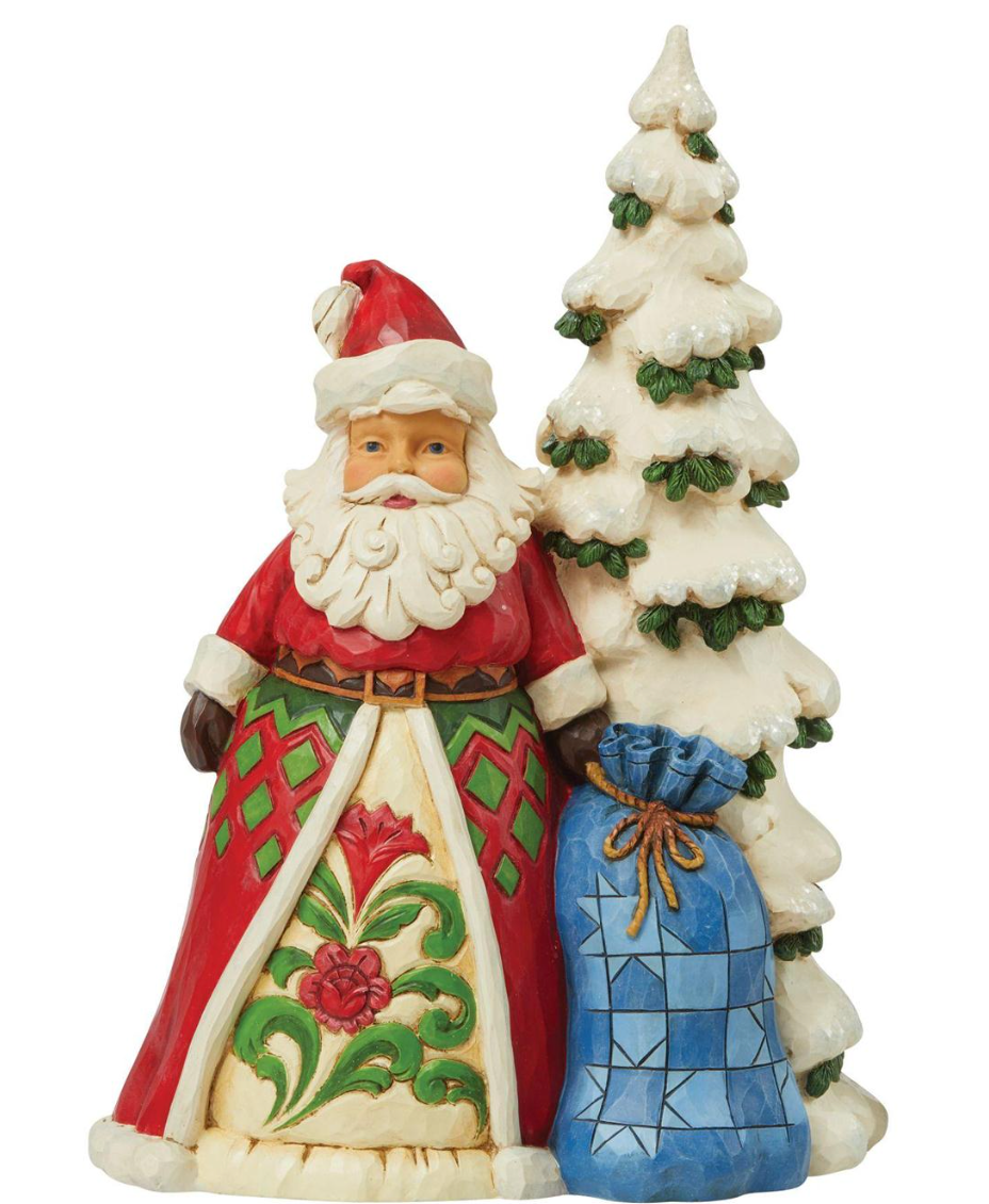 JIM SHORE SANTA NEXT TO TREE WITH TOYBAG