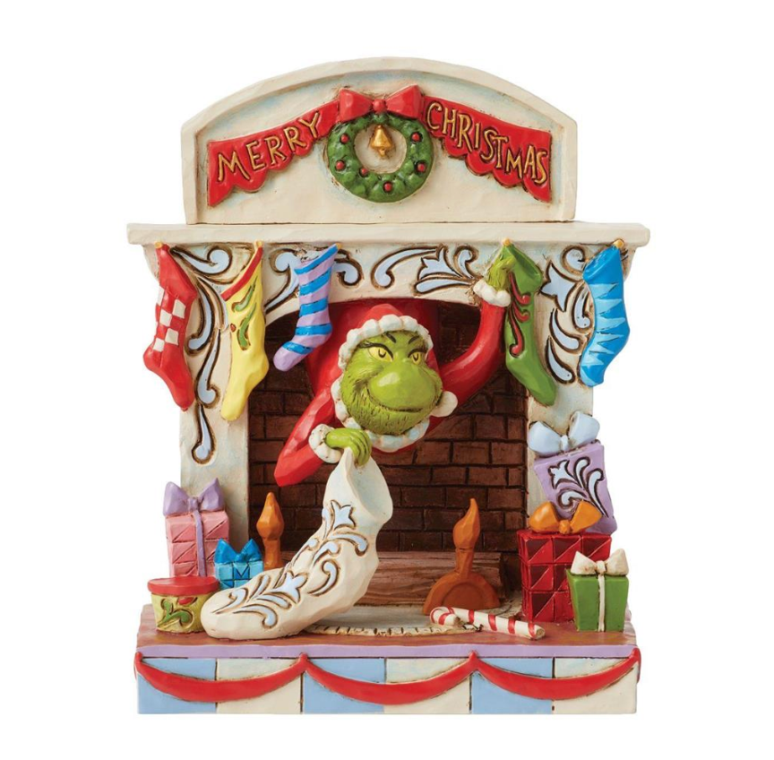JIM SHORE GRINCH PEAKING OUT OF FIREPLACE