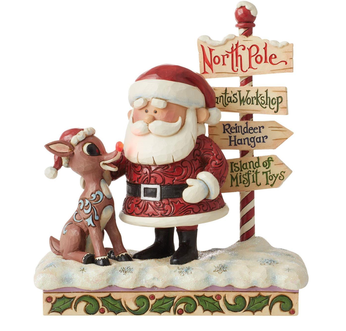 JIM SHORE RUDOLPH AND SANTA NEXT TO SIGN