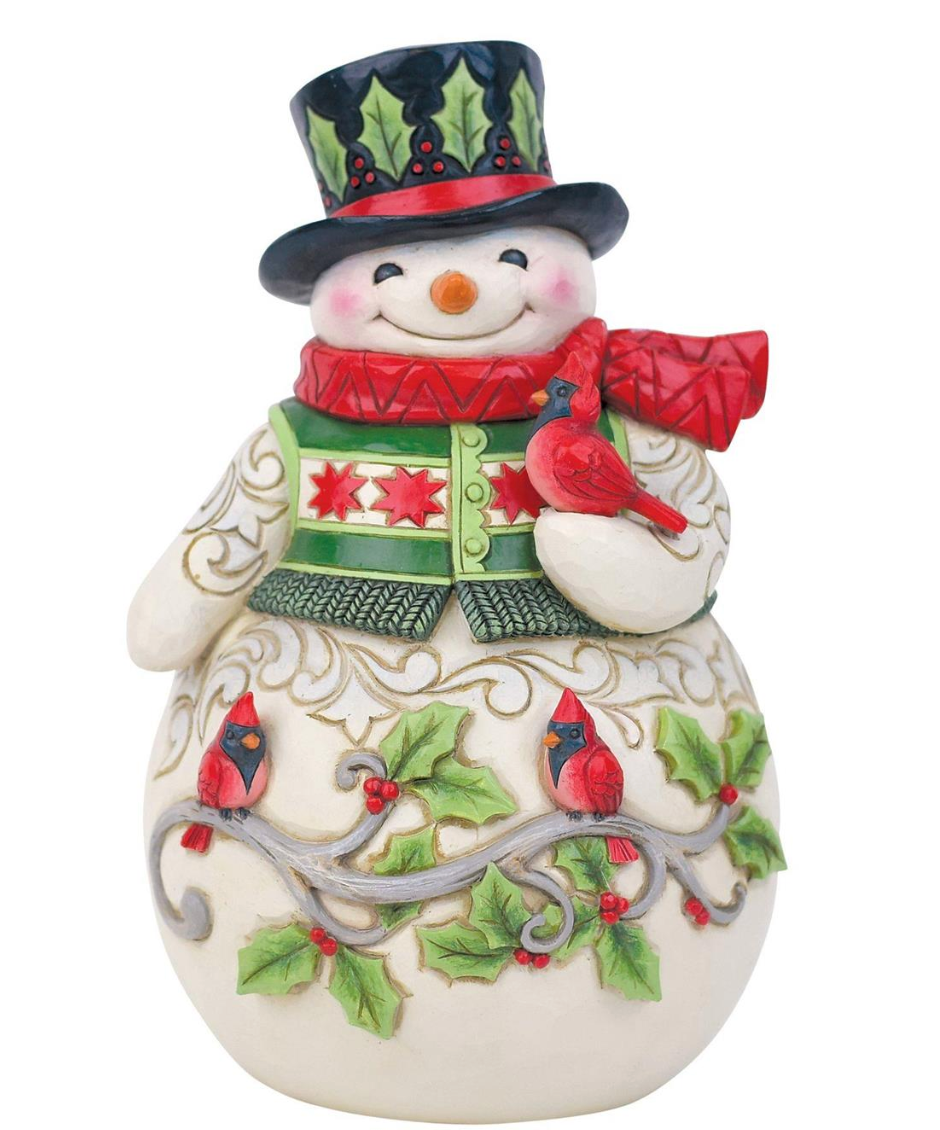 JIM SHORE SNOWMAN WITH CARDINAL SCENE