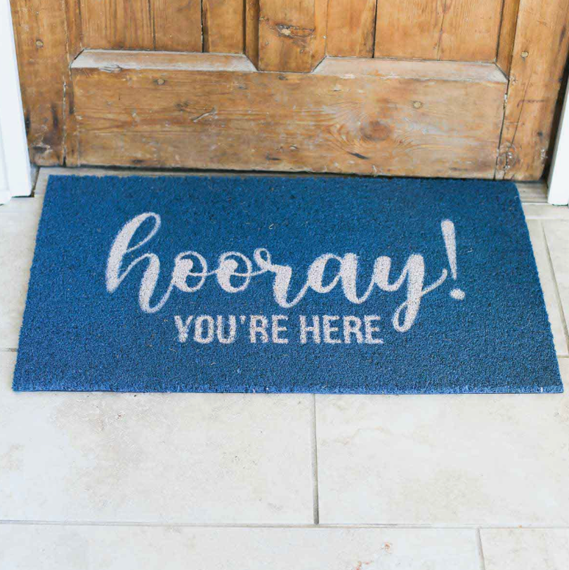 HOORAY COIR DOORMAT BLUE WHITE 30 X 18