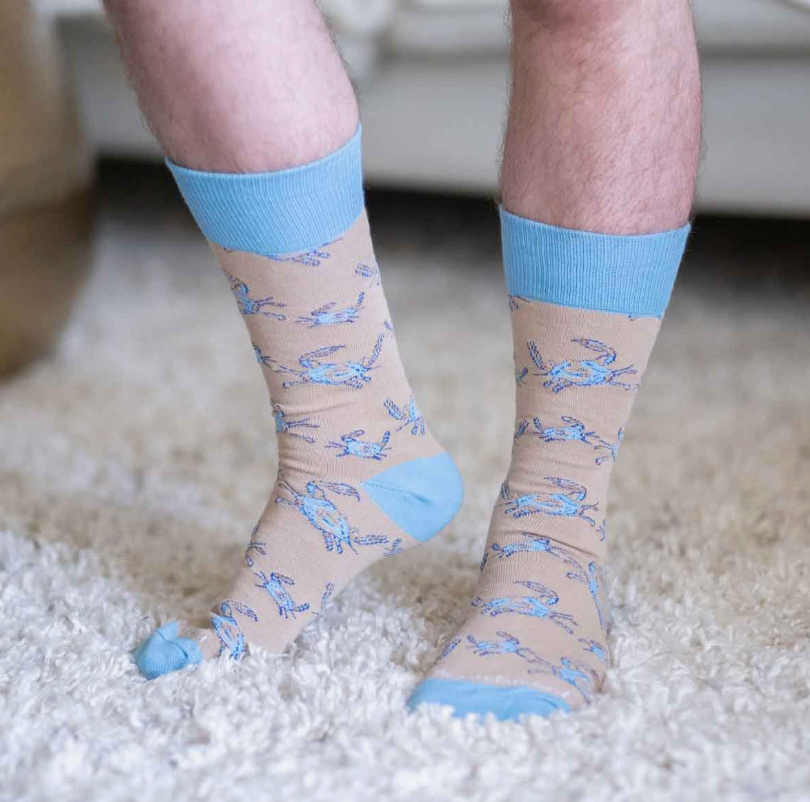 MENS CRAB SOCKS TAN BLUE