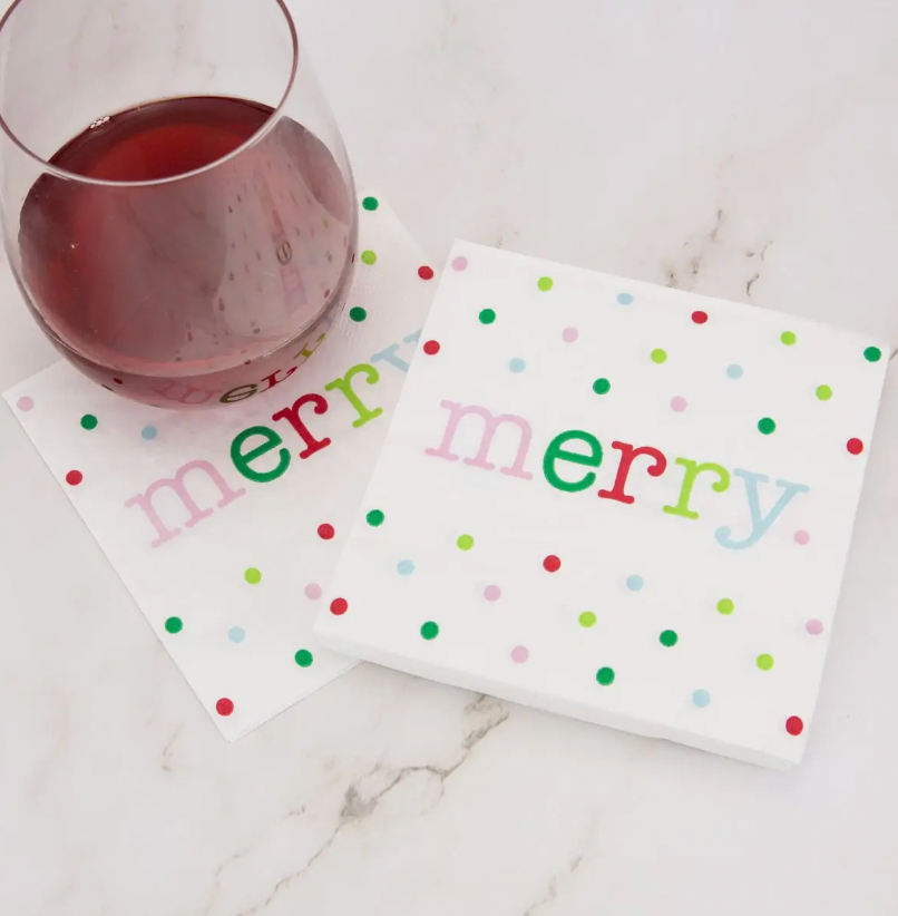 MERRY DOT COCKTAIL NAPKIN WHITE 5"