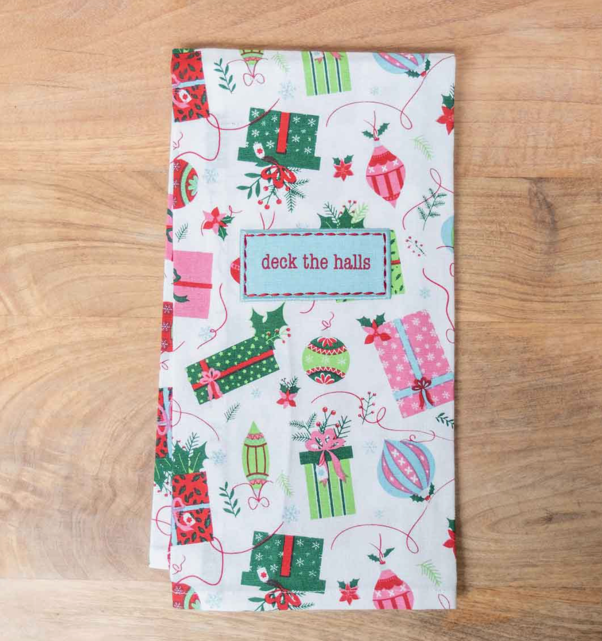 DECK THE HALLS HAND TOWEL WHITE GREEN RED 20 X 28