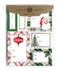 CHRISTMAS HOLIDAY GIFT TAG STICKERS GREEN PLAID