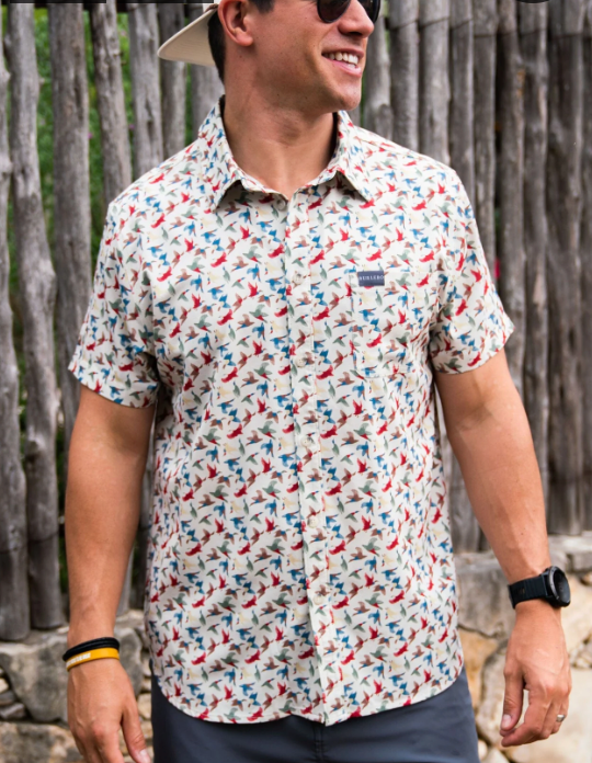 BURLEBO PERFORMANCE BUTTON UP - ALL OVER DUCK