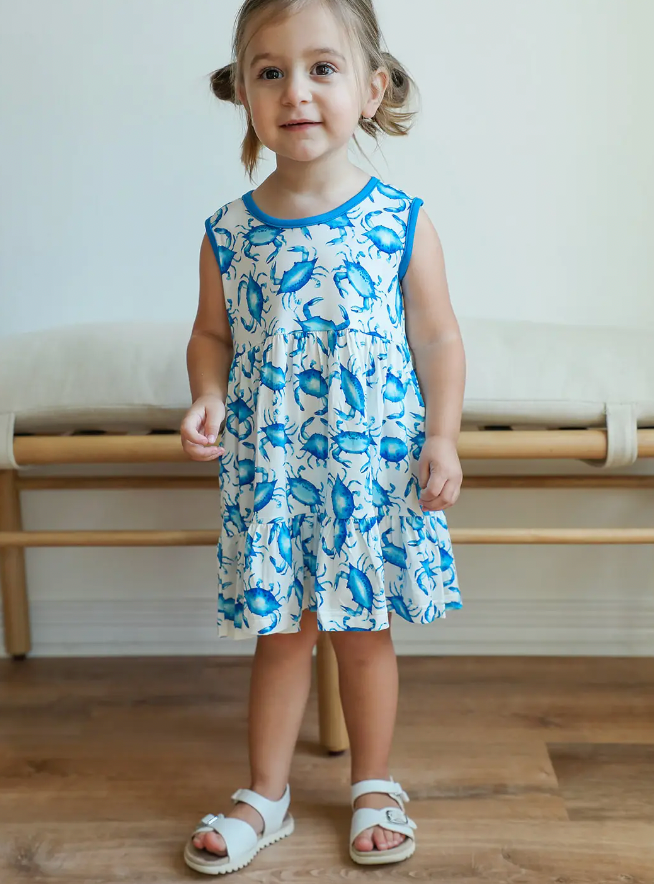 BLUE CRAB BAMBOO TIERED TWIRL DRESS WITH POCKETS