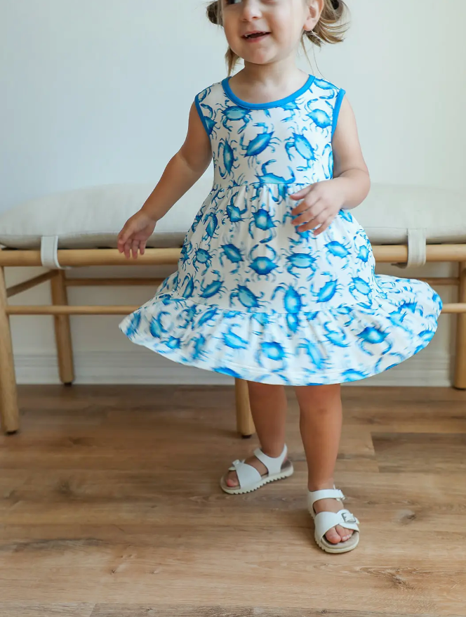 BLUE CRAB BAMBOO TIERED TWIRL DRESS WITH POCKETS