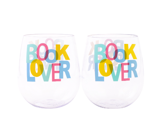 DRAPER JAMES ACRYLIC WINE GLASS SET BOOK LOVER