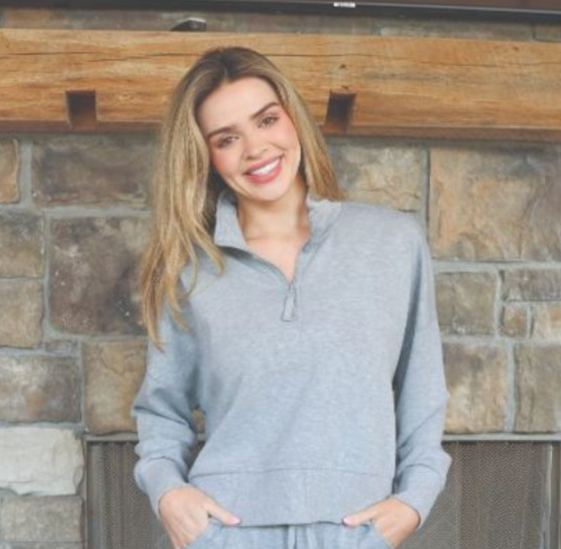 SIMPLY SOUTHERN HEATHER GRAY QUARTER ZIP