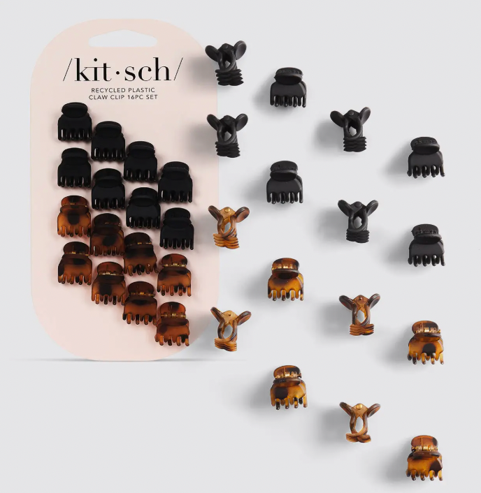 RECYCLED PLASTIC MICRO CLASSIC CLAW CLIPS 16 PC SET BLACK AND TORTOISE