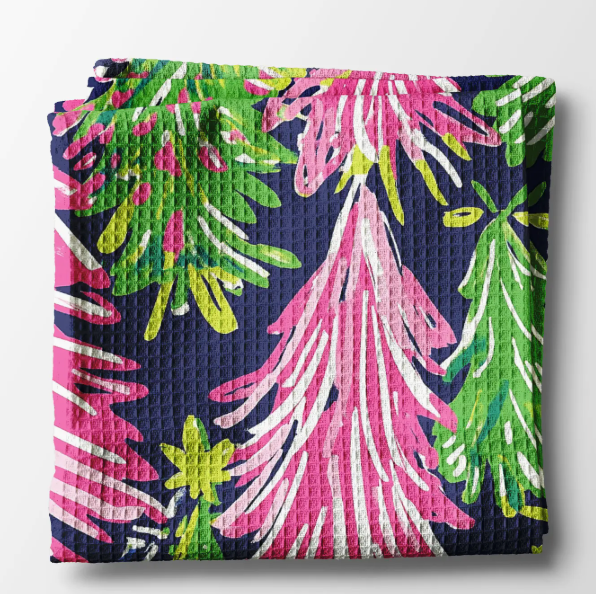 PREPPY NAVY PINK CHINOISERIE KITCHEN TOWEL LIME
