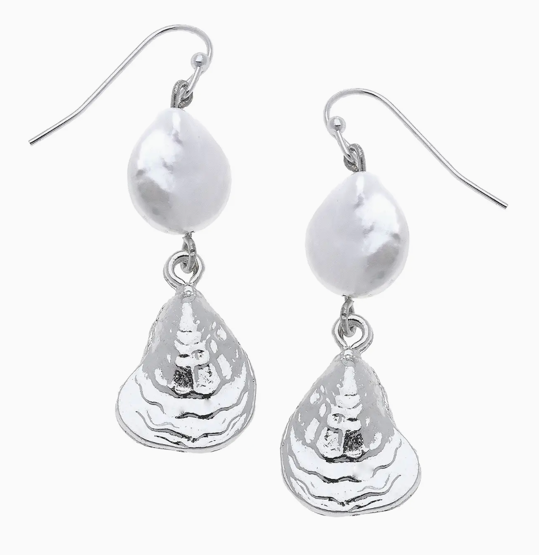 SILVER OYSTER + PEARL EARRINGS