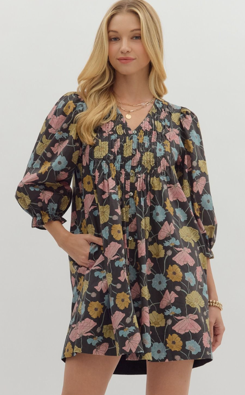 FLORAL MINI DRESS BLACK