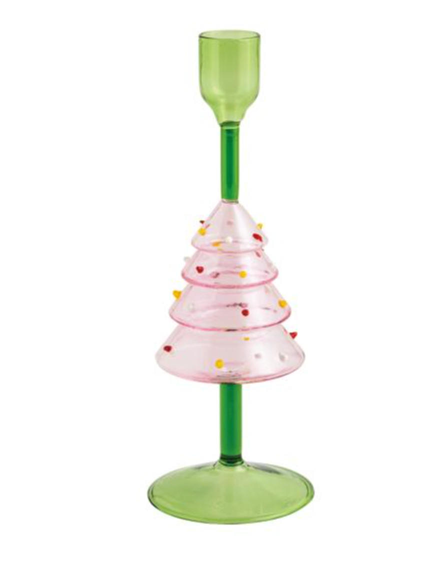 GLASS CHRISTMAS TREE TAPER HOLDER