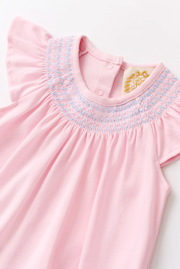 BEAUFORT BONNET SANDY SMOCKED ROMPER PALM BEACH PINK/BEALE STREET BLUE AND WORTH AVE WHITE