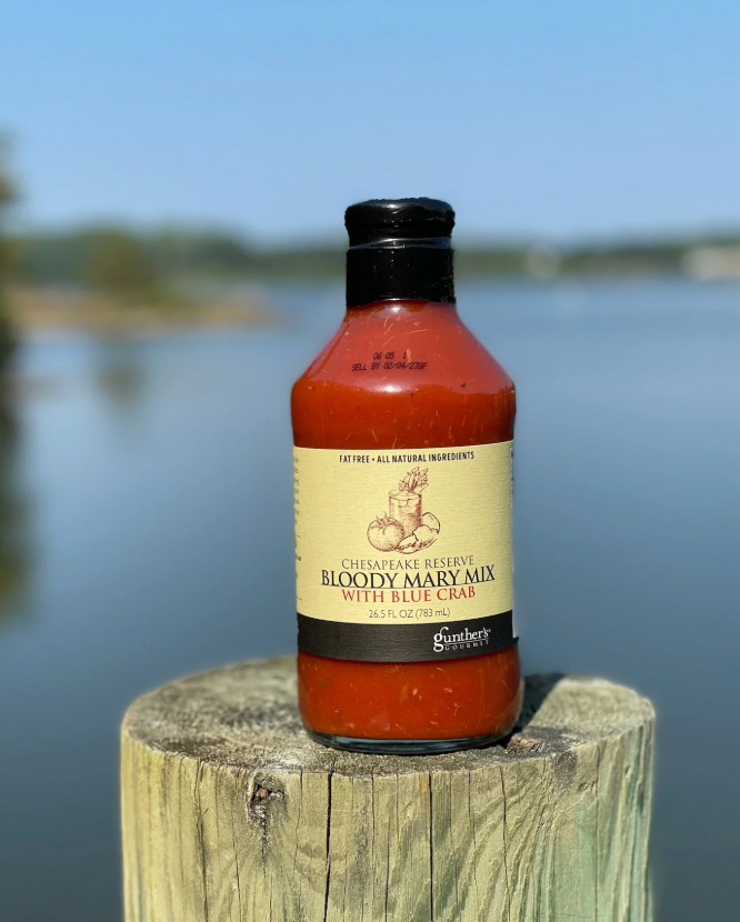 GUNTHER'S CHESAPEAKE RESERVE BLOODY MARY MIX WITH BLUE CRAB 26.5 OZ GLASS BOTTLE