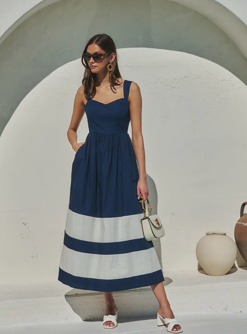 MURRY SMOCKED CONTRAST MAXI DRESS