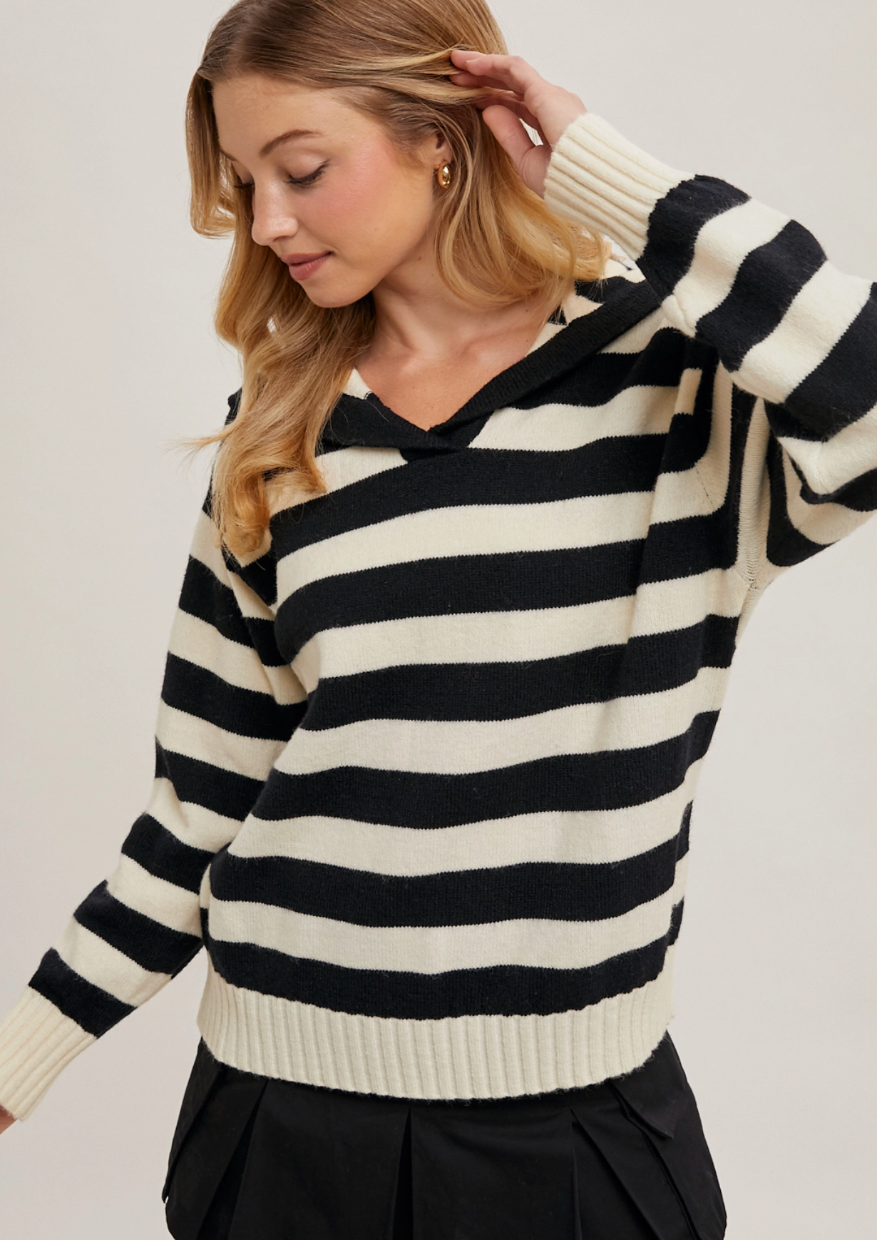 SAILOR COLLAR STRIPE PULLOVER BLACK