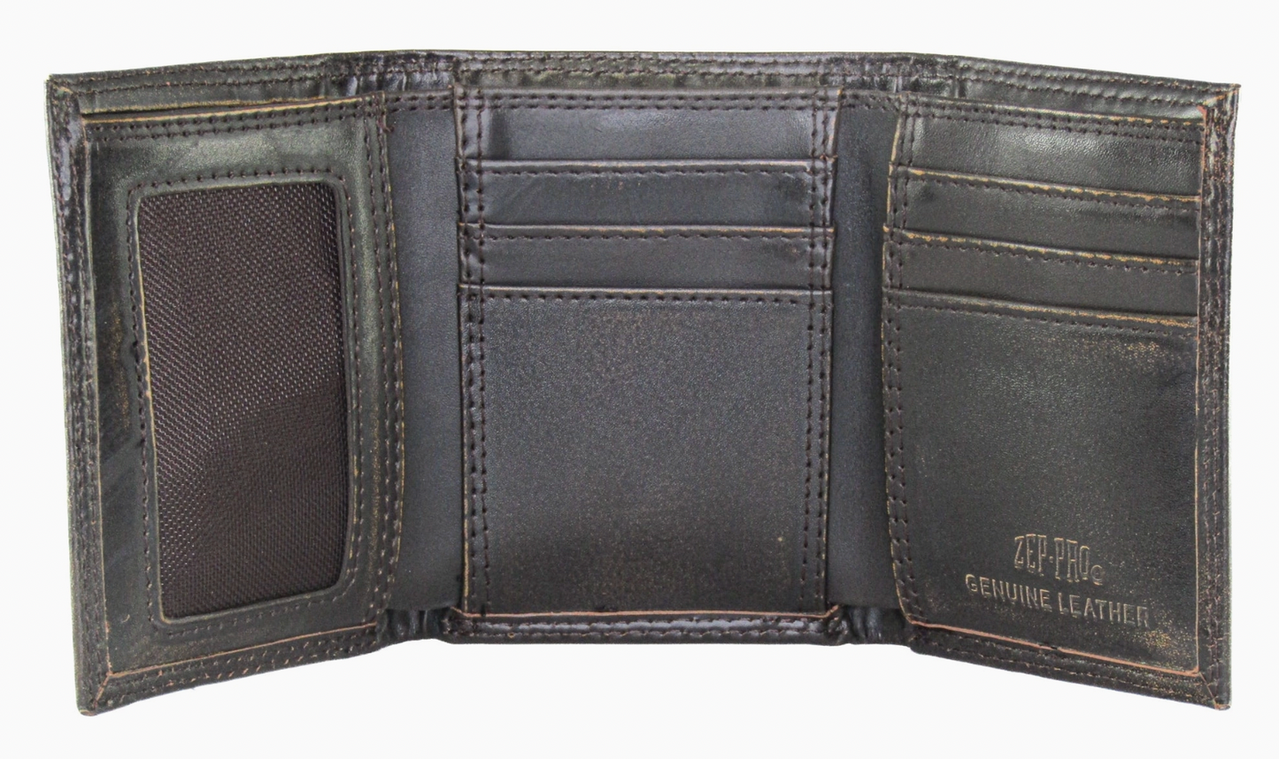 BUCK BURNISHED LEATHER TRIFOLD WALLET