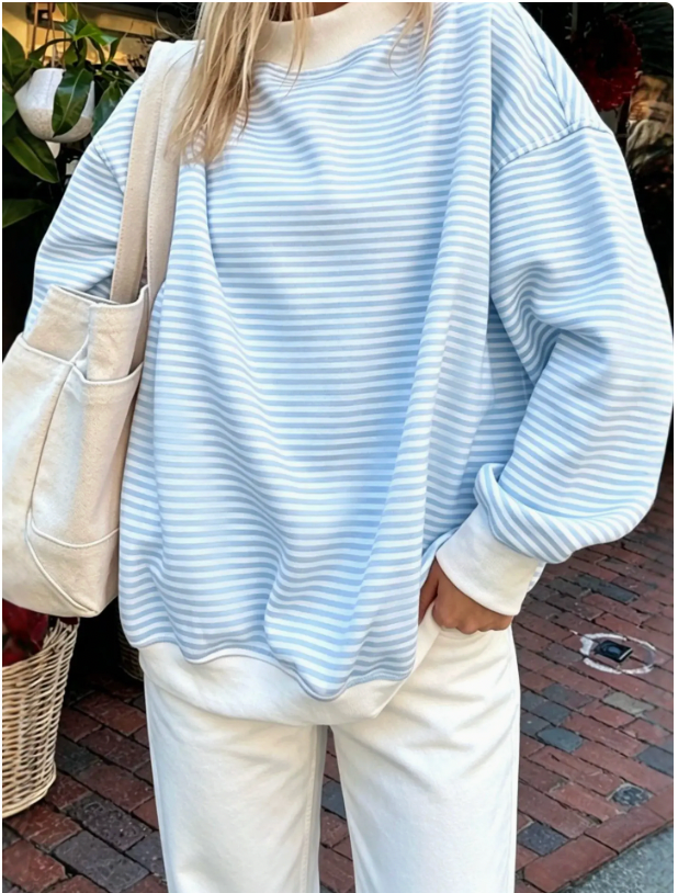 STRIPED MOCK NECK SWEATSHIRT OVERSIZED PULLOVER