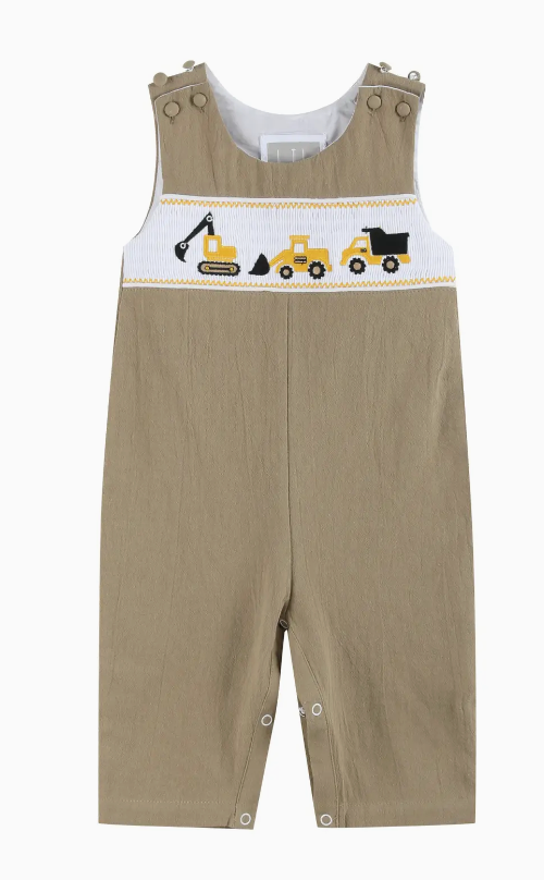 BROWN CONSTRUCTION SMOCKED OVERALLS
