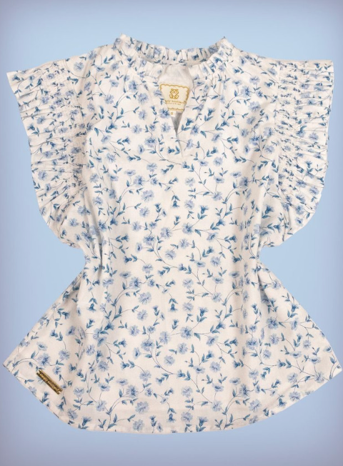 SIMPLY SOUTHERN BLOUSE RUFFLE SLEEVE BLUE DAISY