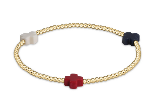 ENEWTON SIGNATURE CROSS GOLD PATTERN 2MM BEAD BRACELET FIRECRACKER