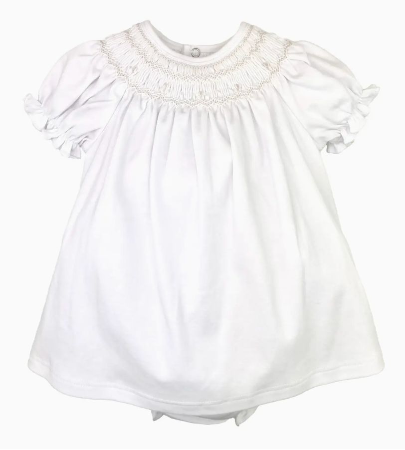 BISHOP SMOCKED KNIT DRESS