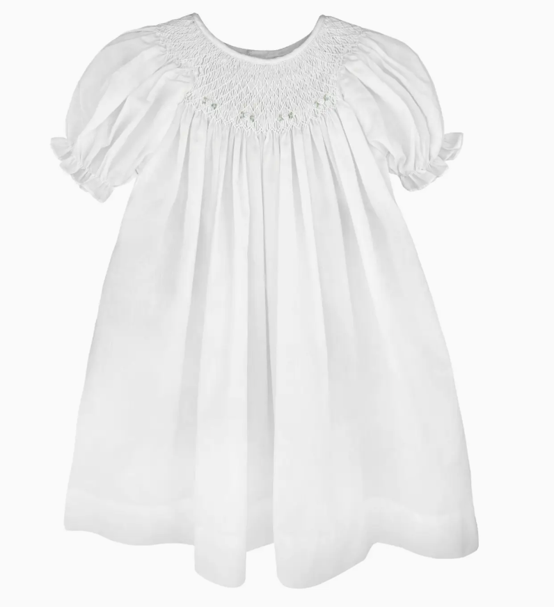 SMOCKED DAYGOWN WITH RAGLAN EMBROIDERY WHITE