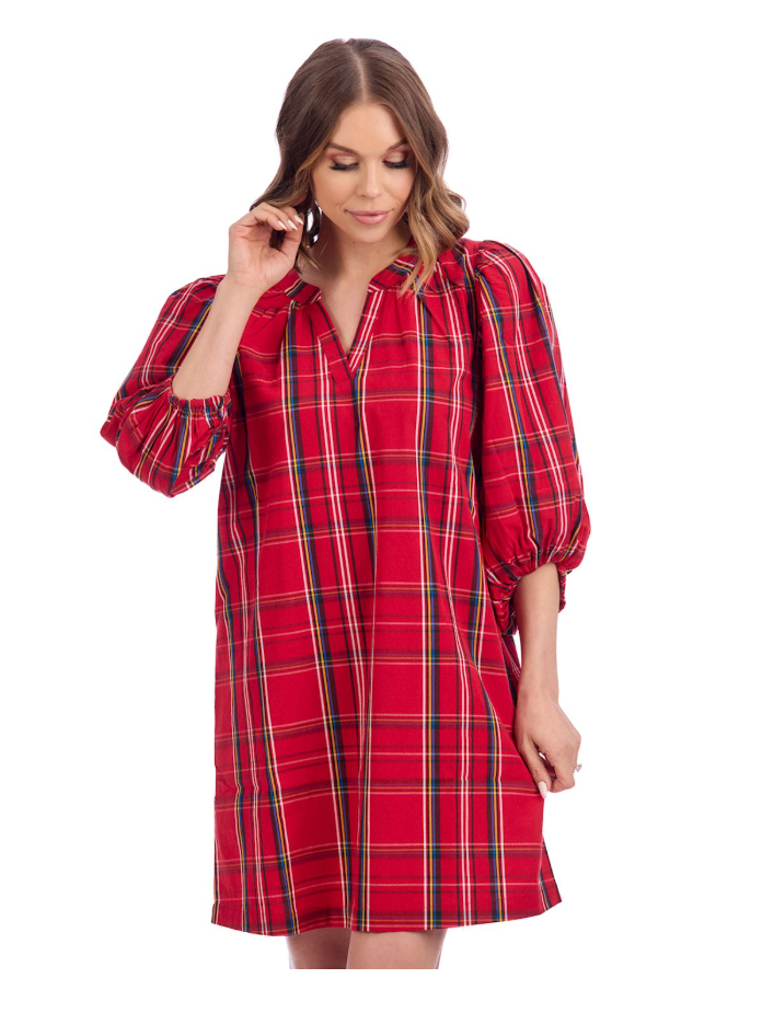 BABS BALLOON SLEEVE DRESS RED