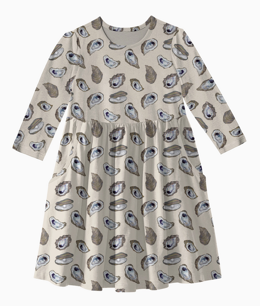 COASTAL OYSTERS 3/4 SLEEVE POCKET DRESS