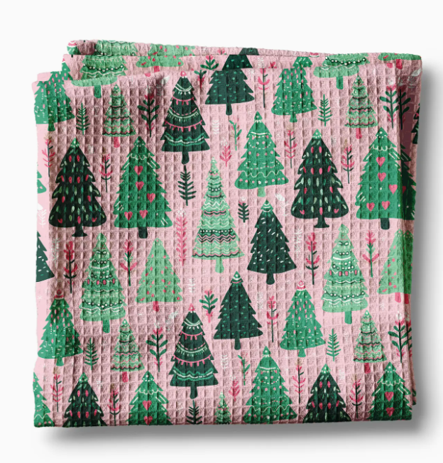 CHRISTMAS PINK TROPICAL BEACH PREPPY KITCHEN TOWEL WAFFLE