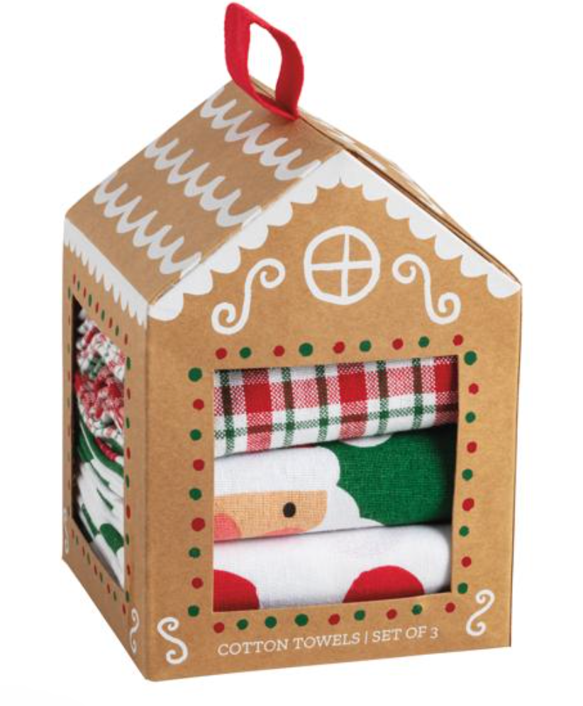 WHIMSICAL HOUSE TOWEL SET CHRISTMAS