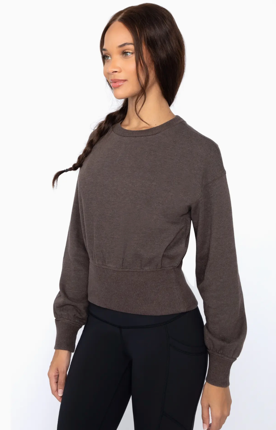 WOMENS LUX FLEECE STONE WASH LONG SLEEVE PULLOVER JAVA