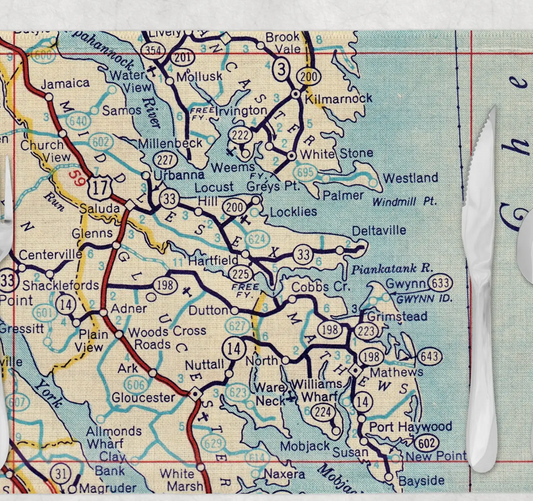 VIRGINIA THREE PENINSULAS CUSTOM MAP PLACEMAT SET /4
