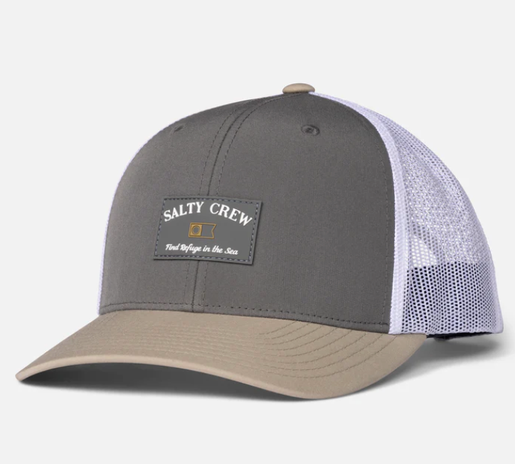 SALTY CREW STEADFAST RETRO TRUCKER HAT GREY TAN