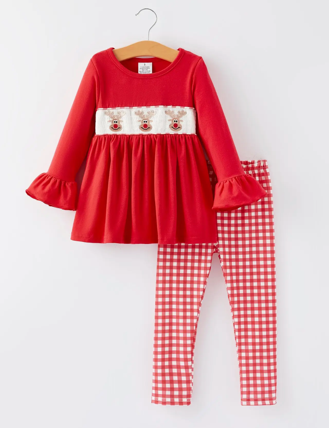 CHRISTMAS SMOCKING EMBROIDERY GIRLS PLAID OUTFIT SET