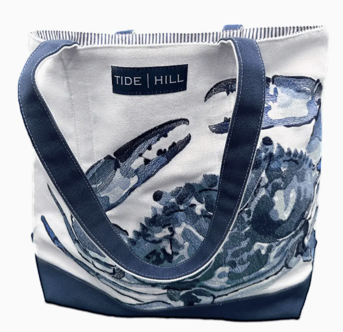 BLUE CRAB EMBROIDERED EVERYDAY TOTE BAG