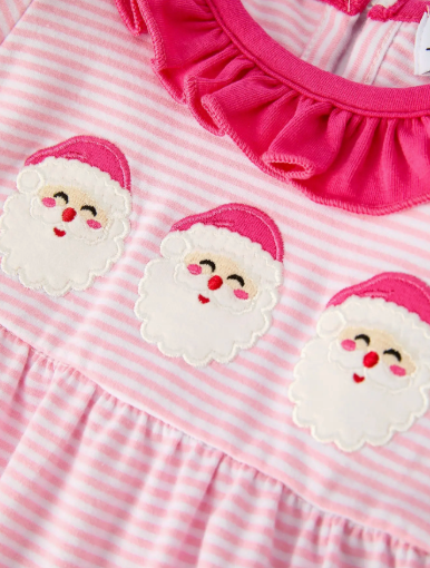 CHRISTMAS SANTA APPLIQUE STRIPED ROMPER