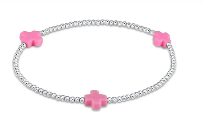 ENEWTON SIGNATURE CROSS STERLING PATTERN 2MM BEAD BRACELET BRIGHT PINK