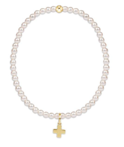 ENEWTON EGIRL CLASSIC PEARL 3MM BRACELET SIGNATURE CROSS GOLD CHARM