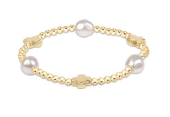 ENEWTON SIGNATURE CROSS ADMIRE PEARL PATTERN 3MM BEAD BRACELET GOLD