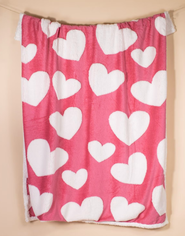FOLLOW YOUR HEART THROW PINK/WHITE 50 X 60