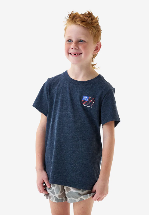 BURLEBO YOUTH FISHING USA HEATHER NAVY SHORT SLEEVE