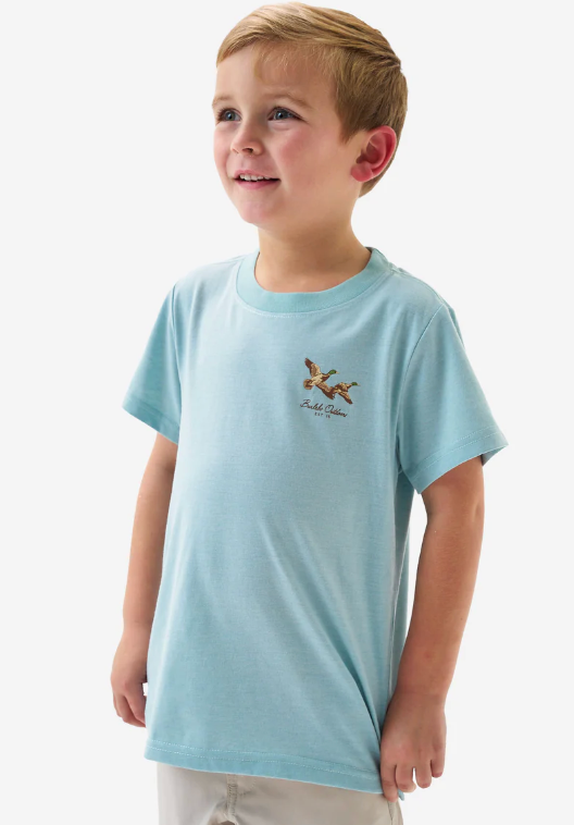 BURLEBO YOUTH FLYING MALLARDS HEATHER SKY BLUE SHORT SLEEVE